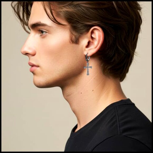 Amazon.com: Mens Small Earrings Dangle,925 Sterling Silver  Sterling Silver Cross Dangle Earrings Minimal Chic Unisex Jewelry Gift